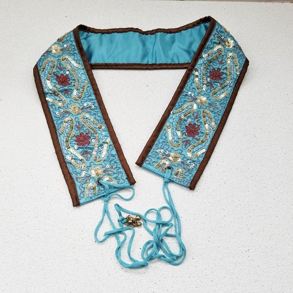 Blue and Brown Sequined Cloth Belt - Picture 6 of 6
